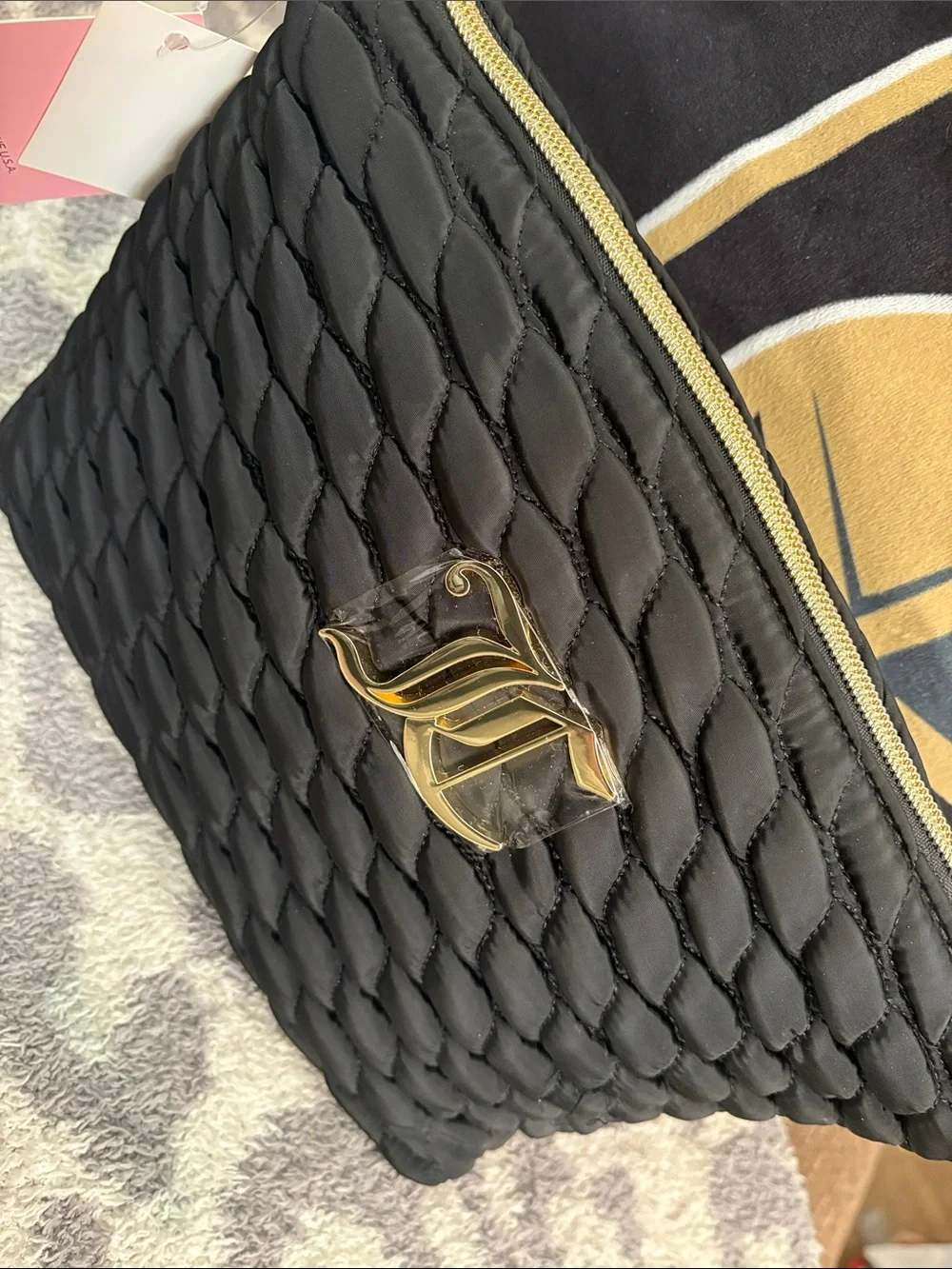 Juicy Couture Black Quilted Cosmetic Bag with Gold Hardware
